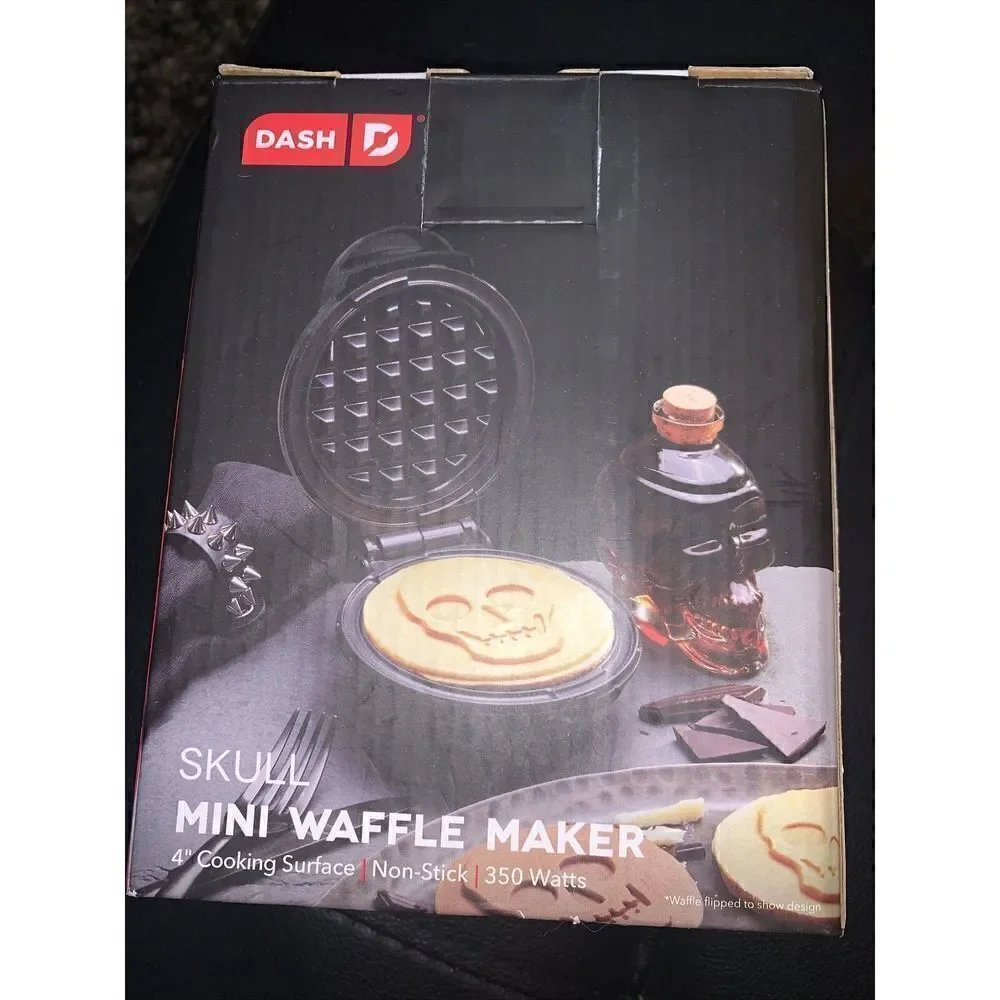DASH Skull Shape Mini Waffle Maker Non-Stick Black Shimmer Halloween Party NIB